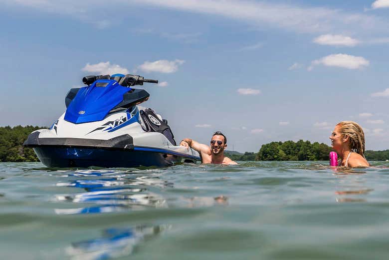 Taking a dip next to the jet ski